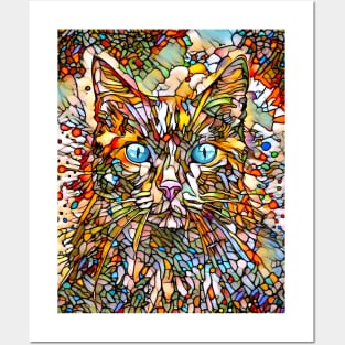 Mosaic Cat 704 Stained Glass style Multicolor Posters and Art